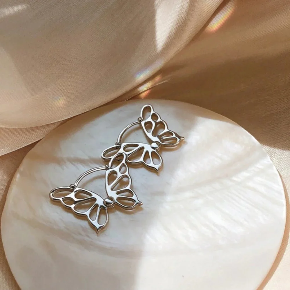 Sterling Silver Butterfly Outline Stud Earrings - Women's Jewelry - Picture 3 of 8